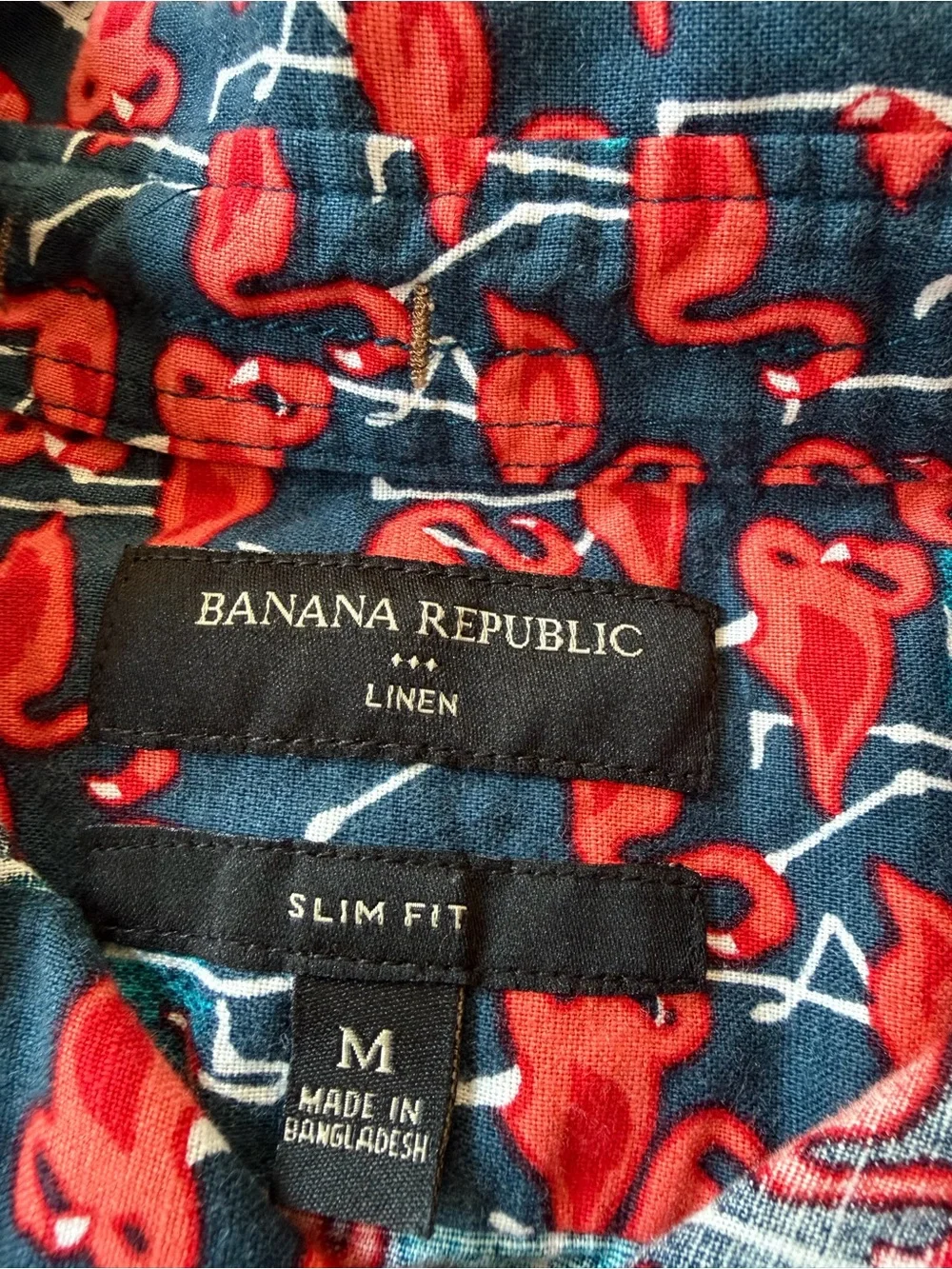 Banana Republic linen cotton blend short sleeve button down flamingos size M